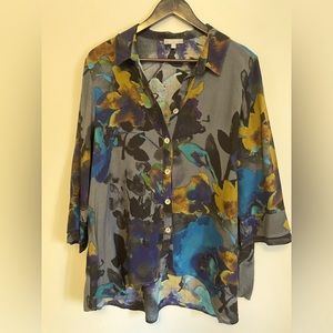 Vibrant coloured button up blouse